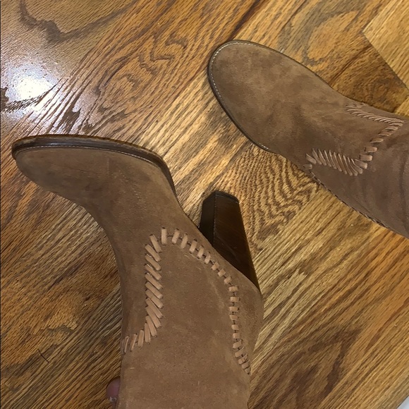 Dolce V. Tan Suede Over the Knee Boots Wood Heel 8 - Picture 3 of 8